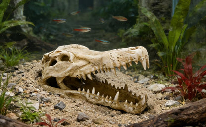Dinosaur Skull Resin Ornament for Reptile Tanks and Aquariums, Simulated Bone Design, Hiding Cave for Snakes, Lizards, and Spiders, Terrarium Decoration, 4.7 x 2.2 x 3 in