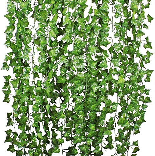 DearHouse 84 Feet 12 Strands Artificial Ivy Leaf Plants Vine Hanging Garland Fake Foliage Flowers Home Kitchen Garden Office Wedding Wall Decor, Green - size: 84 Feet