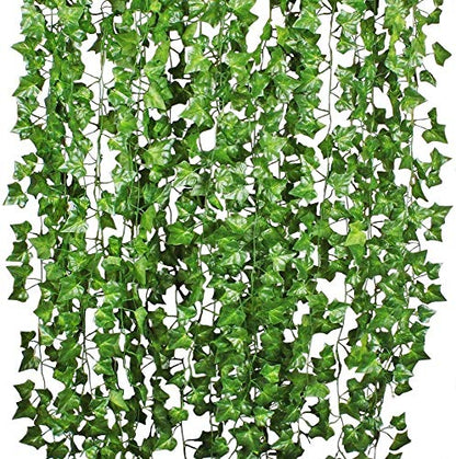 DearHouse 84 Feet 12 Strands Artificial Ivy Leaf Plants Vine Hanging Garland Fake Foliage Flowers Home Kitchen Garden Office Wedding Wall Decor, Green - size: 84 Feet
