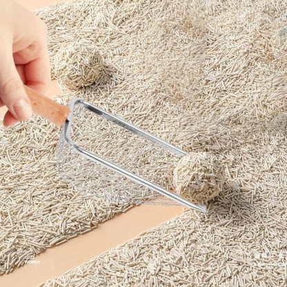 Beaupretty Stainless Steel Cat Litter Scoop with Wood Handle, 5x5mm Sifting Shovel for Cat and Reptile Waste Cleaning, Sturdy Pet Scooper for Kitten and Small Animal Litter Boxes