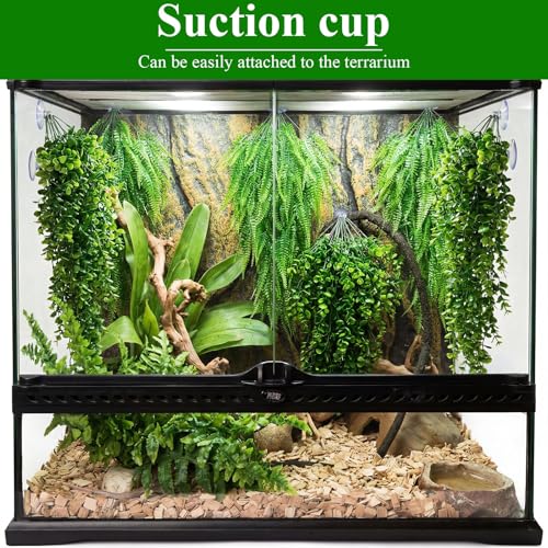 Suncalla 8 Pack Reptile Plants Terrarium Hanging Plant Vine Boston Climbing Terrarium Plant with Suction Cup for Bearded Dragons Lizard Crested Gecko Snake Crab Tank(Classic Series,Light Dark Green) - style: Classic Series