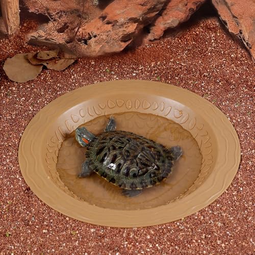 Turtle Bathing Pool Small for Reptiles & Amphibians - Resin Water Dish & Feeding Bowl with Gentle Slope - Safe for Turtles, Lizards, Frogs, Snakes (Yellow) - color: Yellow
