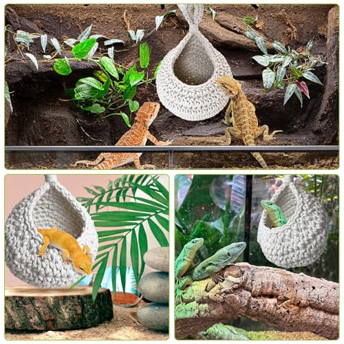 PINVNBY Bearded Dragon Hammock, Wall-Mounted Snake Hammock with Adhesive Hook Snake Enclosure Accessories Habitat Terrarium Decor for Chameleon Lizards Gecko (S)