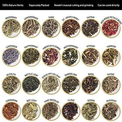 HNSHAG Witchcraft Supplies Herbs and Flowers Kit, 24pack Dried Herb for Spell Jars, Witchy Beginners, Witchcraft Altar Supplies and Decor, Rose Cinnamon Spiritual Herb for Witchy Gifts for Women - size: 15ml 24pack