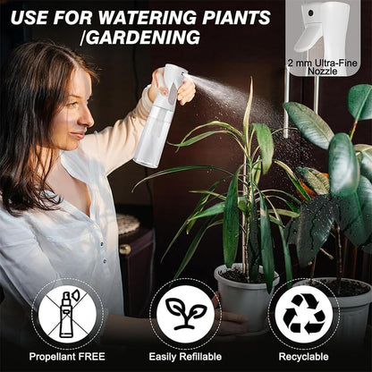 Continuous Spray Bottles (10.1oz/300ml), Ultra-Fine High-Pressure Mist Spray Bottle for Skincare, Plant Care, Pet Grooming, Cleaning - Black