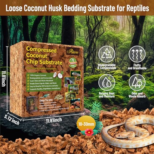 Riare 10LB Coconut Chip Substrate for Reptiles, 72 Quart Coconut Fiber Substrate Coco Chips Substrate Coconut Husk Bedding for Snakes, Tortoises, Ball Python, Bearded Dragon, Geckos, Lizards, Frogs - color: 1 Pack-10LB
