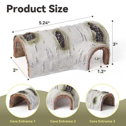 Artificial Birch Log Hide Reptile Shelter, Natural-Looking Reptile Hide for Bearded Dragons, Realistic Resin Hollow Log Hideout, Aquarium Resin Bark Decor