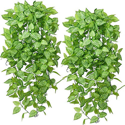 Artificial Hanging Plants 2pcs Fake Hanging Ivy Plants UV Resistant Plastic