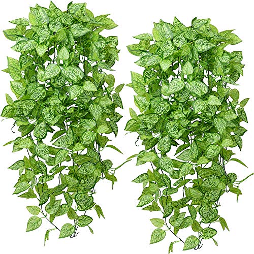 Artificial Hanging Plants 2pcs Fake Hanging Ivy Plants UV Resistant Plastic
