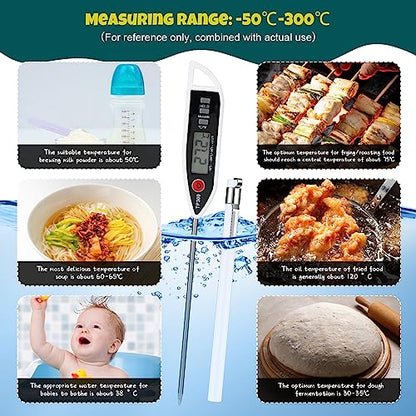 Copkim 6 Set Waterproof Food Thermometer for Water, Liquid, Candle and Cooking Digital Meat Thermometer with Long Probe Instant Read for Kitchen BBQ Grill Candy (White) - color: White