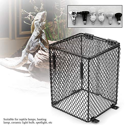 Square Reptile Heater Guard – Durable Metal Mesh Lamp Cover for Ceramic Bulbs, Anti-Scald Heat Lamp Light Cage Protector for Reptile Turtle Snakes Lizards Frogs(5.1 * 6.5inch)