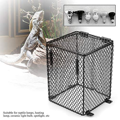 Square Reptile Heater Guard – Durable Metal Mesh Lamp Cover for Ceramic Bulbs, Anti-Scald Heat Lamp Light Cage Protector for Reptile Turtle Snakes Lizards Frogs(5.1 * 6.5inch)