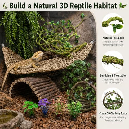 RUNANIA Bearded Dragon Tank Accessories, 10 PCS Reptile Hammock Plants Bridge Jungle Climber Vines for Snakes Bearded Dragon Chameleon Gecko Lizard - color: 10 Pcs