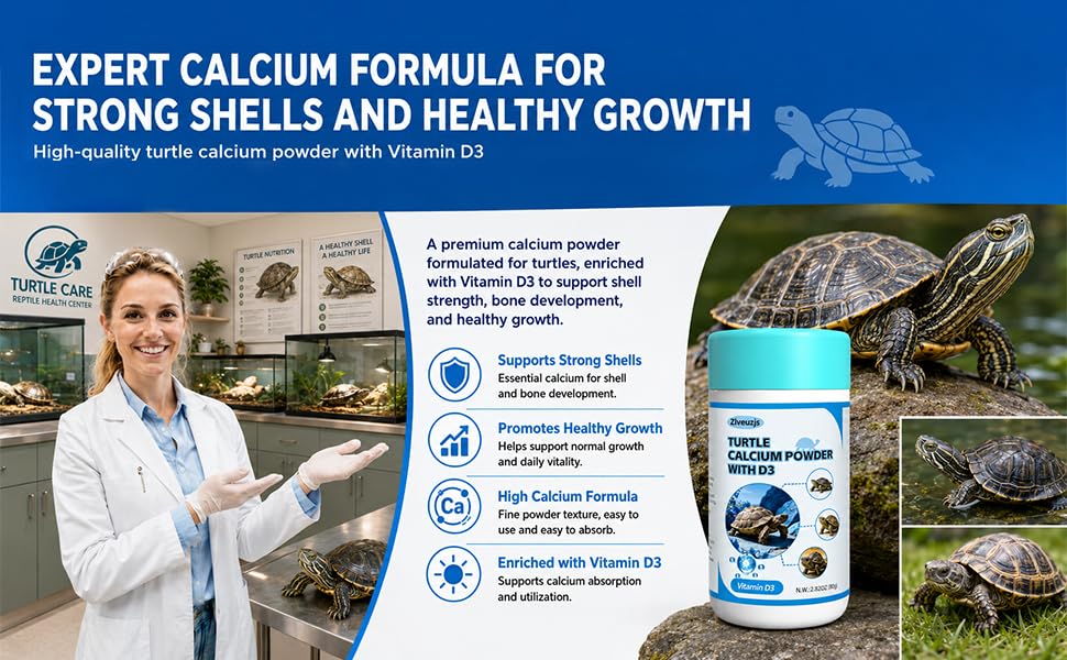 Turtle Calcium Powder with D3 – 80g – High Calcium + Vitamin D3 – Phosphorus-Free – Prevents MBD for Turtles – Dust on Food or Insects
