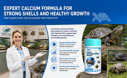 Turtle Calcium Powder with D3 – 80g – High Calcium + Vitamin D3 – Phosphorus-Free – Prevents MBD for Turtles – Dust on Food or Insects