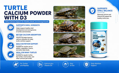 Turtle Calcium Powder with D3 – 80g – High Calcium + Vitamin D3 – Phosphorus-Free – Prevents MBD for Turtles – Dust on Food or Insects