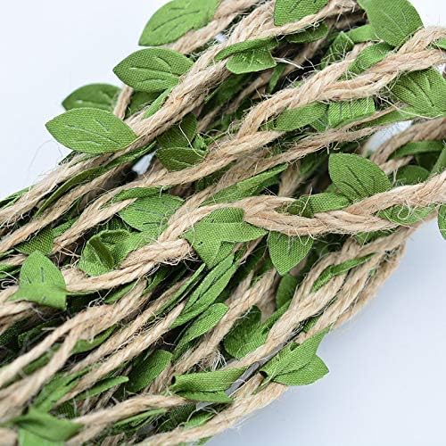 Artificial Vine Natural Hemp Rope Burlap Leaf Ribbon for Jungle Fake Green Ivy Leaves Foliage Leaf Plant for Macrame Wall Decor Garland Rustic Wedding Party Supplies (164FT) - size: 164FT