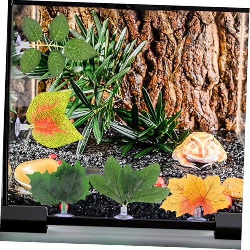 BESPORTBLE 10pcs Artificial Reptile Plants with Suction Cups for Climbing Habitat Decor, Fake Leaf Ornament Set for Lizard, Chameleon, Snake, Turtle Terrarium
