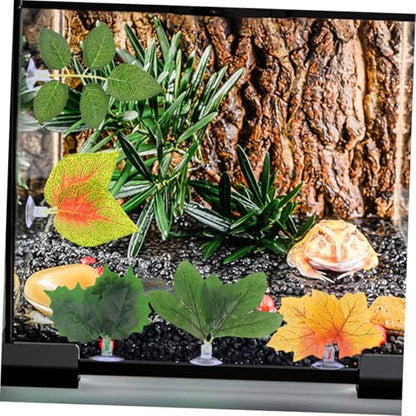 BESPORTBLE 10pcs Artificial Reptile Plants with Suction Cups for Climbing Habitat Decor, Fake Leaf Ornament Set for Lizard, Chameleon, Snake, Turtle Terrarium
