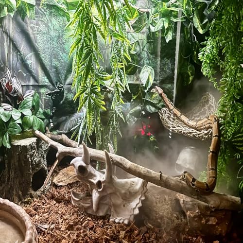 kathson Reptile Resin Dinosaur Skull Decoration Bearded Dragon Tank Triceratops Skeleton Accessories Vines Flexible Leaves Decor for Lizards Tortoises Snakes Frogs(3 PCS)