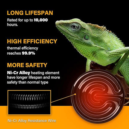 HealSmart Reptile Heat Lamp Bulb Ceramic Heat Emitter 150W No Light Emitting Brooder Coop Heater for Amphibian Pet & Incubating Chicken, Black - size: 150 Watts, style: D-85mm (3.35") *6 Pcs