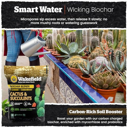 Wakefield Biochar Blend Potting Mix for Cactus & Succulent – Premium Potting Soil Blend with CarbonBoost Technology for Superior Drainage, Moisture Retention & Root Growth – 2 QT Organic Soil Mix - size: 2 Quart