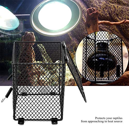 Square Reptile Heater Guard – Durable Metal Mesh Lamp Cover for Ceramic Bulbs, Anti-Scald Heat Lamp Light Cage Protector for Reptile Turtle Snakes Lizards Frogs(5.1 * 6.5inch)