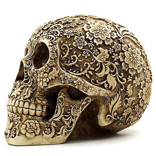 UJOY Creative Skull Flowers Sculpture 8.1'' Human Head Skeleton Statue Collectible Halloween Decoration Home Decor