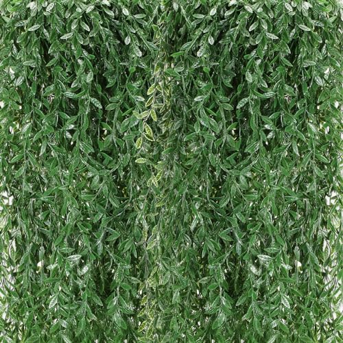 Riceshoot 24 Pcs Artificial Hanging Vines Fake Weeping Willow Leaves Decor Fake Seaweed Artificial Vines Greenery Garland for Wedding Party Backdrop Wall Decor Garden Patio Backyard (Dark Green) - color: Dark Green