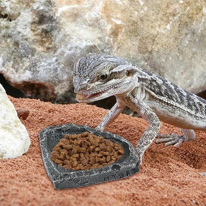 Reptile Water Dish Food Bowl for Bearded Dragon Tank Accessories, 2 Pack Reptile Feeding Dish Corner Bowl with Tweezers and Cleaning Shovel for Lizard Gecko Tortoise Hermit Crab (Black Grey)