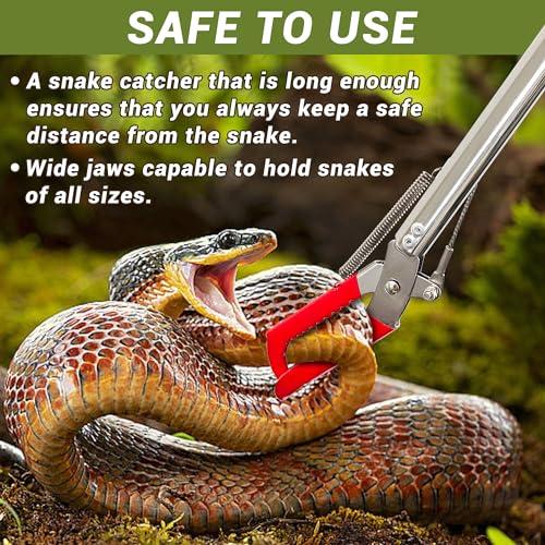 60" Professional Snake Tongs Heavy Duty Reptile Rattle Snake Catcher Wide Jaw Handling Tool Stainless Steel Collapsible Grabber Outdoor Catch Tool with Non-Slip Grip Handle (60inch/150cm)
