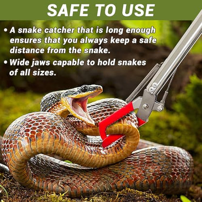 60" Professional Snake Tongs Heavy Duty Reptile Rattle Snake Catcher Wide Jaw Handling Tool Stainless Steel Collapsible Grabber Outdoor Catch Tool with Non-Slip Grip Handle (60inch/150cm)