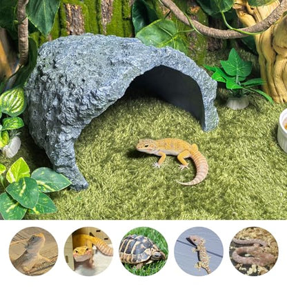 Tfwadmx Extra Large Reptile Hideout,Tortoise Hide Cave Shelter,Reptile Basking Platform with Vines Plant Leaves,Bearded Dragons Hiding Rock Terrarium Habitat Decor for Lizards,Snakes,Turtles,Geckos