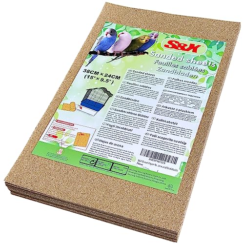 S&X Bird Cage Liners 15 x 9.5in, 30-Pack, Disposable Gravel Paper Sheets | Thick, flat gravel paper eases cage cleanup – gritty surface helps trim claws & beaks – pre-cut to fit common cage trays - size: 15" x 9.5" - 30PCS