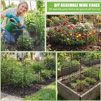 10 Pack Plant Protectors from Animals, Large Square Mesh Plant Cage 13.6" x 13.6" with 15.8" Stakes DIY Chicken Wire Cover for Outdoor Plants Vegetable Seedling Shrub Garden Barrier Fencing