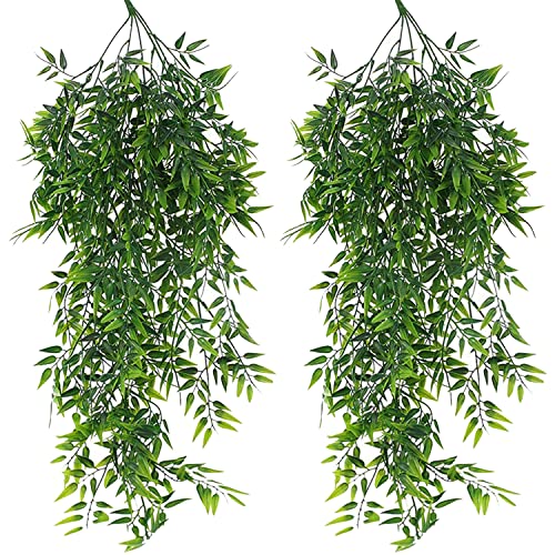 Toprooms Hanging Fake Plants,2 Pcs Faux Eucalyptus Leaf Greenery Vine Plant Faux Plants Fake Ivy Room Decor Home Garden Wedding Party Indoor Outdoor Decorations (Bamboo Cotyledon) - color: Bamboo Cotyledon 2 Pcs