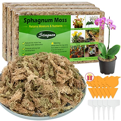 1.3LBS Premium Sphagnum Moss Orchid Potting Mix, 25QT Natural Peat Moss for Plants, Long Fiber Plant Growing Medium for Orchid Repotting Carnivorous Succulents Gardening Plants & Reptiles