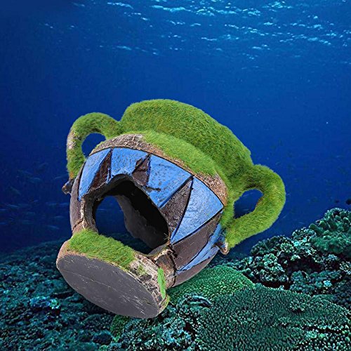 Yosoo Aquarium Decoration Fish Hide Ancient Vase Cave Reptile Habitat Resin Ornament Jar Decor