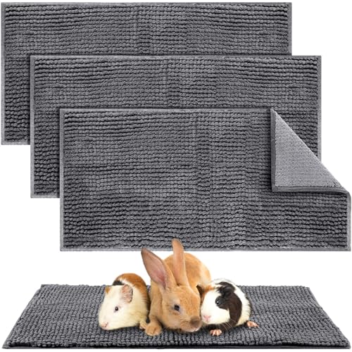 Amylove 4 Pcs Guinea Pig Cage Liner 14 x 28 Inch Washable Chenille Pee Pads Pet Dog Cat Bedding Training Mat Reusable for Small Animals Puppy Bunny Hamster Chinchilla - color: Dark Gray, size: 14 x 28 Inch, style: Low Pile Chenille