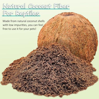 VCEPJH Loose Coconut Fiber Substrate 2 Pack Natural Coco Coir Reptile Bedding and 2 Pcs Reptile Plants with Suction Cup Amphibian Habitat Decor Artificial Leaves for Bearded Dragon, Lizard, Snake
