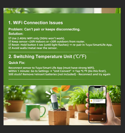 Smart WiFi Soil Moisture & Temperature Sensor - Hub-Free Soil Meters for Lawn, Garden, Greenhouse, Real-Time App Alerts, IP67 Waterproof, Works with Automatic Watering Systems,Gardening Gift