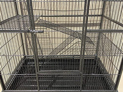 64" Extra Large Chewproof Wrought Iron 4-Levels Tight 1/2-Inch Bar Spacing for Ferret Chinchilla Sugar Glider Rats Mices Rabbit Squirrel Hamster Cage with Removable Rolling Stand - color: Black Vein, size: 32"L x 19"W x 60"H With 1/2" Spacing