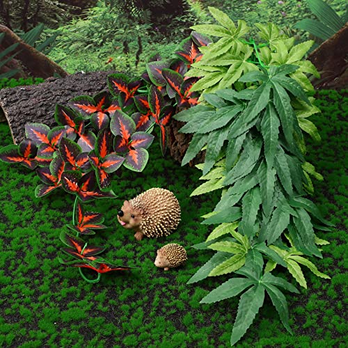 POPETPOP Reptile Plants - 4Pcs Fake Plants for Reptiles Hanging Terrarium Plant with Suction Cup Plastic Terrarium Leaves for Bearded Dragons Lizards Geckos Snake