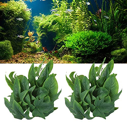 2PCS Artificial Water Plant Simulation Vine Lifelike Plastic Sweet Potato Leaves Decoration with Suction Cup for Fish