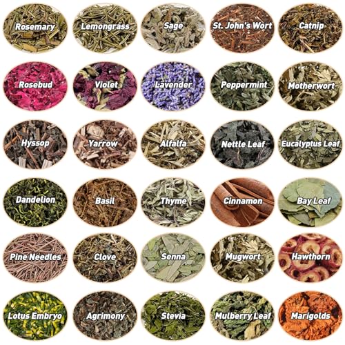 30 Pack Witchcraft Supplies Herbs, Dried Herbs and Flowers Bottles Kit for Witch Beginner, Wiccan, Wicca Altar Supplies, Magic Spell, Candle and Soap Making, with Witchy Spoon, Bell and More - style: 30 Herbal Jars
