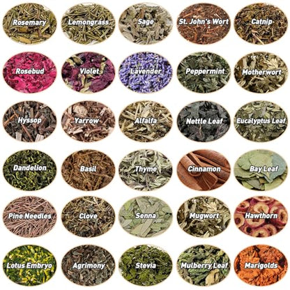 30 Pack Witchcraft Supplies Herbs, Dried Herbs and Flowers Bottles Kit for Witch Beginner, Wiccan, Wicca Altar Supplies, Magic Spell, Candle and Soap Making, with Witchy Spoon, Bell and More - style: 30 Herbal Jars