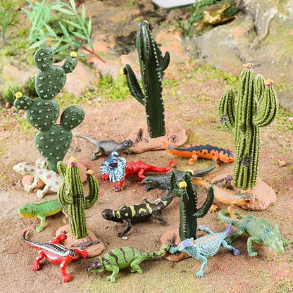 EOIVSH Desert Animal Figurines Set with Model Cactus - Artificial Greenery Plant Fake Cacti - Desert Diorama Project - Great for Sand Table Landscape Scene Accessories Decoration - style: Cacti