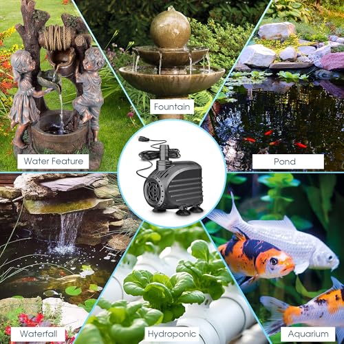 NFESOLAR Ultra Quiet Submersible Water Pump 120GPH Size 2.8Lx2.1Wx2.3H in | Water Pump with Dry Burning Protection, 5ft Cord, 3ft High Lift for Fountains, Waterfall, Hydroponics, Aquariums KF202 - size: 120GPH