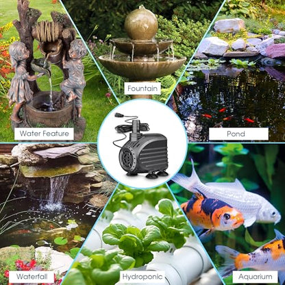 NFESOLAR Ultra Quiet Submersible Water Pump 120GPH Size 2.8Lx2.1Wx2.3H in | Water Pump with Dry Burning Protection, 5ft Cord, 3ft High Lift for Fountains, Waterfall, Hydroponics, Aquariums KF202 - size: 120GPH
