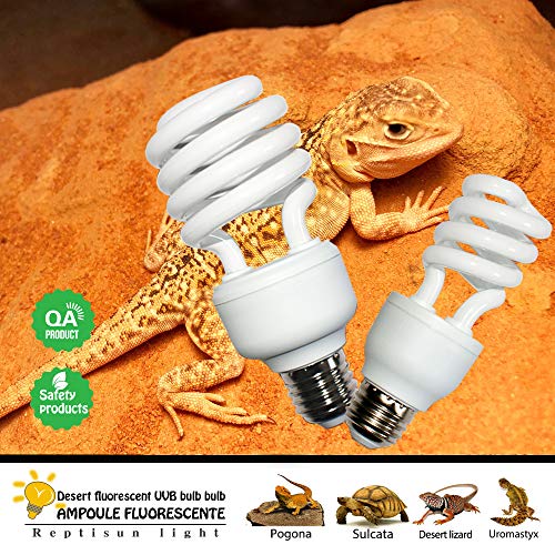 UVA UVB Light Reptile Bulb 10.0 13W Desert Compact Fluorescent Terrarium Lamp for Bearded Dragon, Turtle, Snake, Gecko, Lizard With UV Tester Card